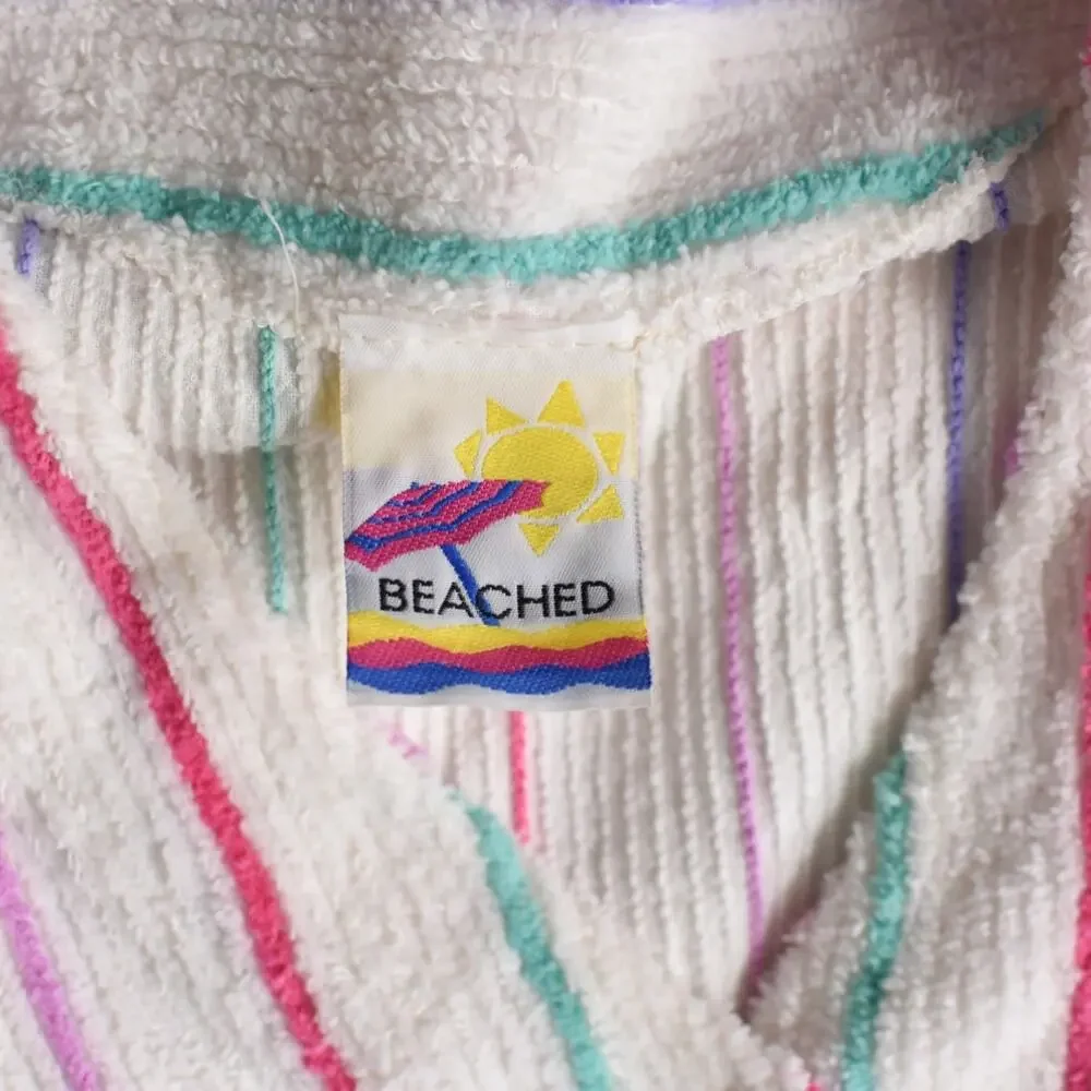 Vintage Terry Cloth Swimsuit Cover Up Robe, Rainbow Striped, Women's Medium